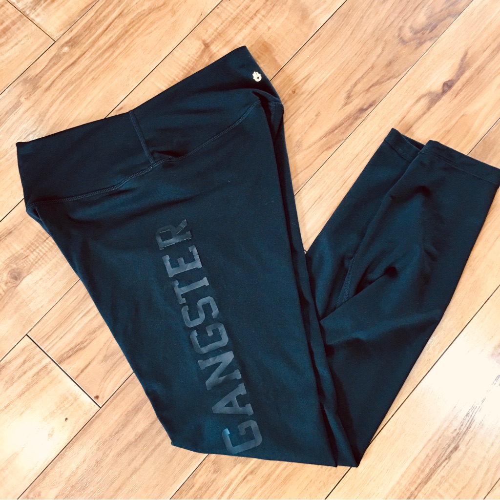 Spiritual Gangster Yoga Leggings Black Script Leg Logo Small Pilates Fit
